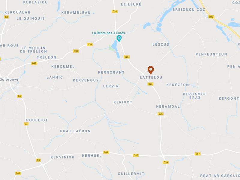 Plan de localisation de la maison d'hôtes Ti Ar Yer à Milizac-Guipronvel dans le Nord-Finistère (29)